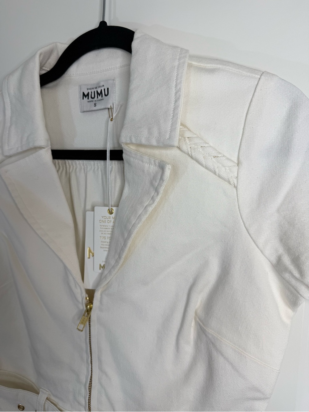 Show Me Your MuMu Outlaw Denim Romper Pearly White Small Revolve NWT - Picture 7 of 15